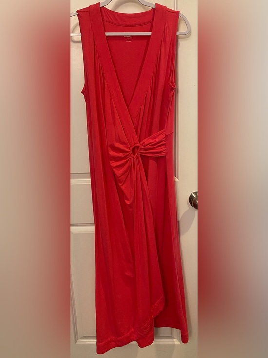 Lands' End Dresses & Skirts - Lands’ End Sundress Sz L/P 14-16 Coral/Pink V-neck Jersey Wrap Top Ruched Waist